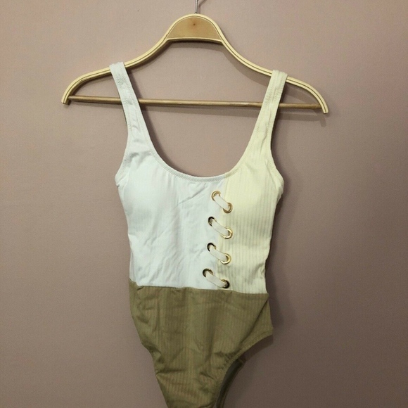 Derek Lam 10 Crosby Rib Knit Color Block Swimsuit - Picture 5 of 5